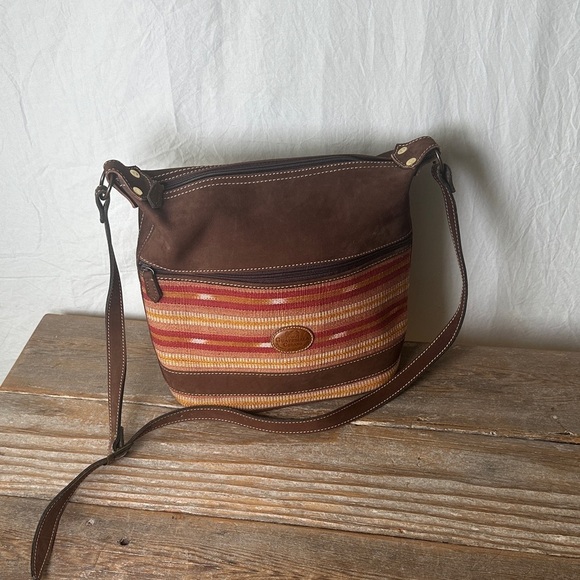 Guatemala Handbags - Elegant Brown and Red Striped Crossbody Bag